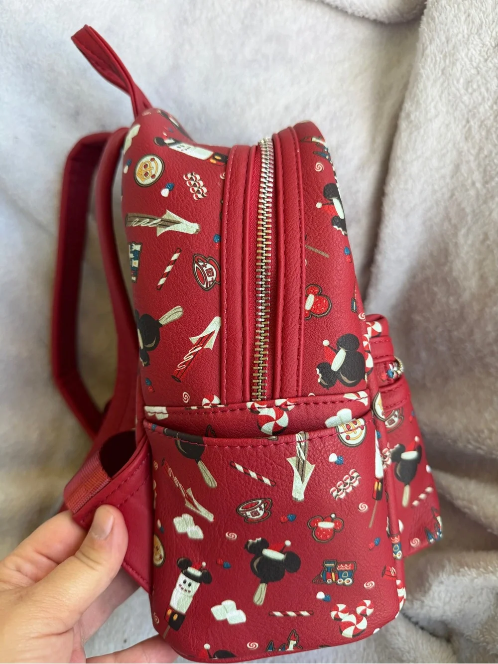 Loungefly Red Holiday Mini Backpack with Festive Character Print